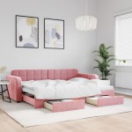vidaXL Pat de zi cu extensie și sertare, roz, 80x200 cm, catifea vidaXL Pat de zi cu extensie și sertare, roz, 80x200 cm, catifea