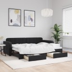 vidaXL Pat de zi cu extensie și sertare, negru, 80x200 cm, catifea