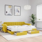 vidaXL Pat de zi cu extensie și sertare, galben, 80x200 cm, catifea vidaXL Pat de zi cu extensie și sertare, galben, 80x200 cm, catifea