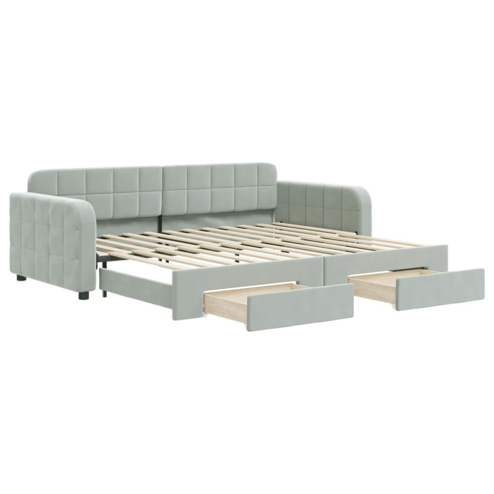 vidaXL Pat de zi cu extensie și sertare, gri deschis 90x200 cm catifea