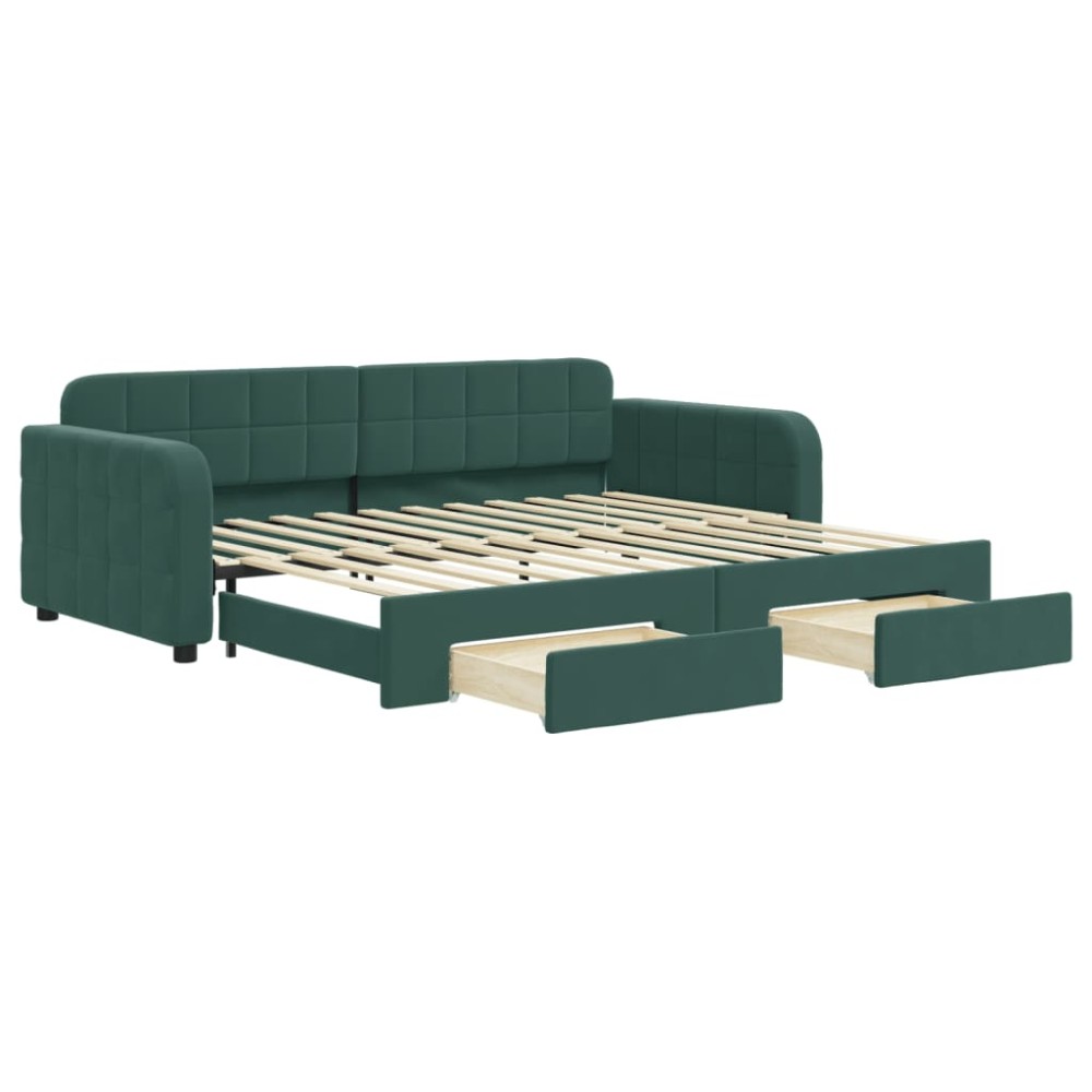 vidaXL Pat de zi cu extensie și sertare verde închis 90x200 cm catifea