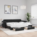 vidaXL Pat de zi cu extensie și sertare, negru, 90x200 cm, catifea vidaXL Pat de zi cu extensie și sertare, negru, 90x200 cm, catifea