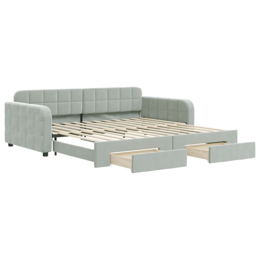 vidaXL Pat de zi cu extensie și sertare gri deschis 100x200 cm catifea