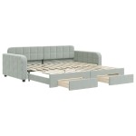vidaXL Pat de zi cu extensie și sertare gri deschis 100x200 cm catifea