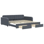 vidaXL Pat de zi cu extensie și sertare gri închis 100x200cm catifea