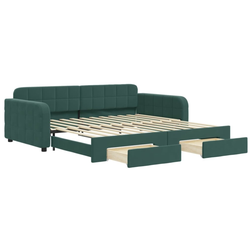 vidaXL Pat de zi cu extensie și sertare verde închis 100x200cm catifea
