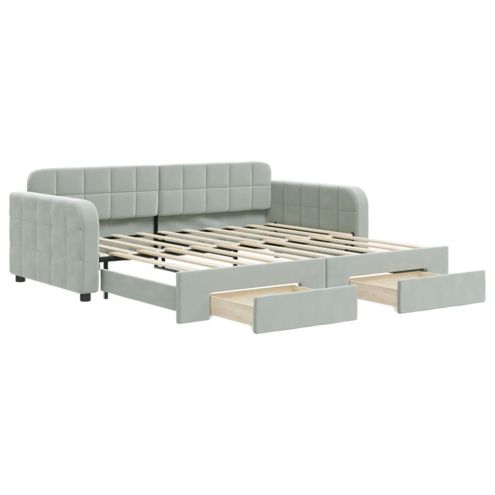 vidaXL Pat de zi cu extensie și sertare, gri deschis 90x190 cm catifea
