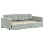 vidaXL Pat de zi cu extensie și sertare, gri deschis 90x190 cm catifea
