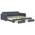 vidaXL Pat de zi cu extensie și sertare, gri închis, 90x190cm catifea
