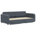 vidaXL Pat de zi cu extensie și sertare, gri închis, 90x190cm catifea