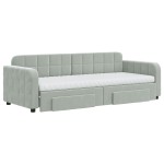 vidaXL Pat de zi cu extensie și sertare, gri deschis 80x200 cm catifea
