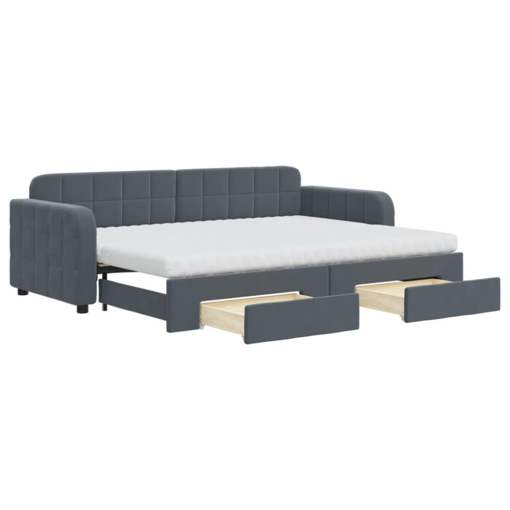 vidaXL Pat de zi cu extensie și sertare gri închis 80x200 cm catifea