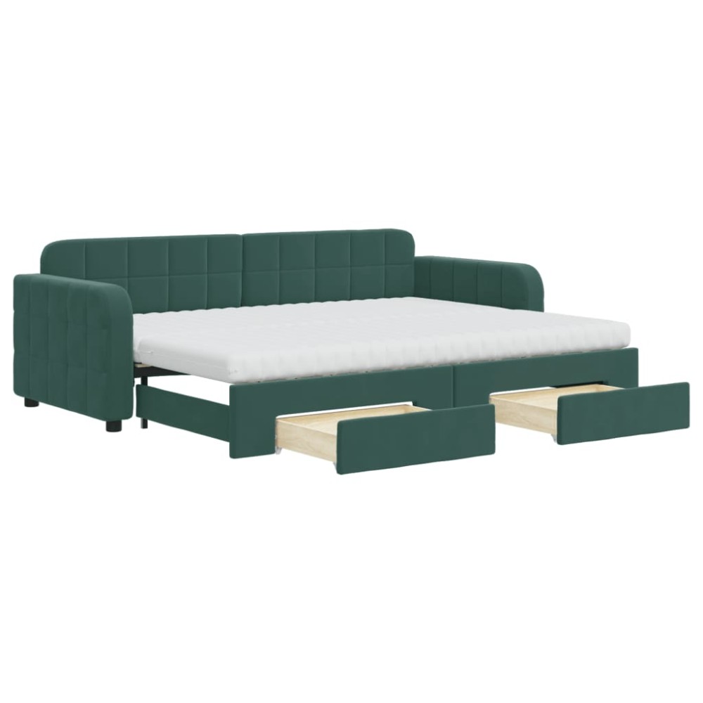vidaXL Pat de zi cu extensie și sertare verde închis 80x200 cm catifea
