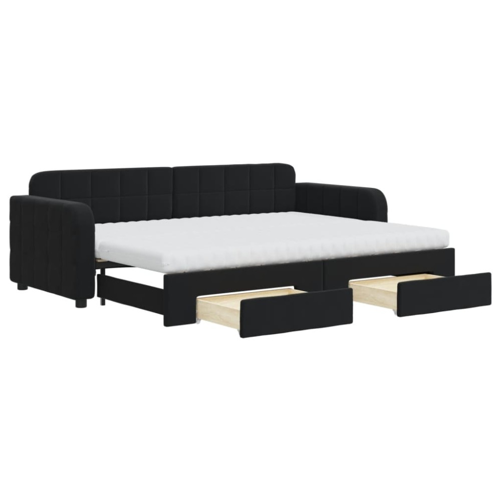 vidaXL Pat de zi cu extensie și sertare, negru, 80x200 cm, catifea