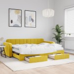 vidaXL Pat de zi cu extensie și sertare, galben, 80x200 cm, catifea vidaXL Pat de zi cu extensie și sertare, galben, 80x200 cm, catifea