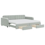 vidaXL Pat de zi cu extensie și sertare, gri deschis 90x200 cm catifea