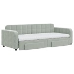 vidaXL Pat de zi cu extensie și sertare, gri deschis 90x200 cm catifea