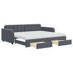 vidaXL Pat de zi cu extensie și sertare gri închis 90x200 cm catifea