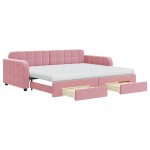 vidaXL Pat de zi cu extensie și sertare, roz, 90x200 cm, catifea vidaXL Pat de zi cu extensie și sertare, roz, 90x200 cm, catifea