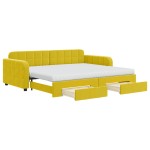 vidaXL Pat de zi cu extensie și sertare, galben, 90x200 cm, catifea vidaXL Pat de zi cu extensie și sertare, galben, 90x200 cm, catifea