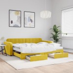 vidaXL Pat de zi cu extensie și sertare, galben, 90x200 cm, catifea vidaXL Pat de zi cu extensie și sertare, galben, 90x200 cm, catifea