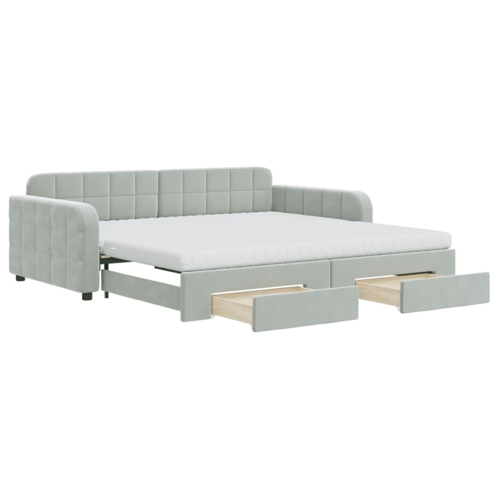 vidaXL Pat de zi cu extensie și sertare gri deschis 100x200 cm catifea