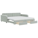 vidaXL Pat de zi cu extensie și sertare gri deschis 100x200 cm catifea