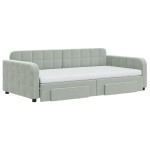 vidaXL Pat de zi cu extensie și sertare gri deschis 100x200 cm catifea