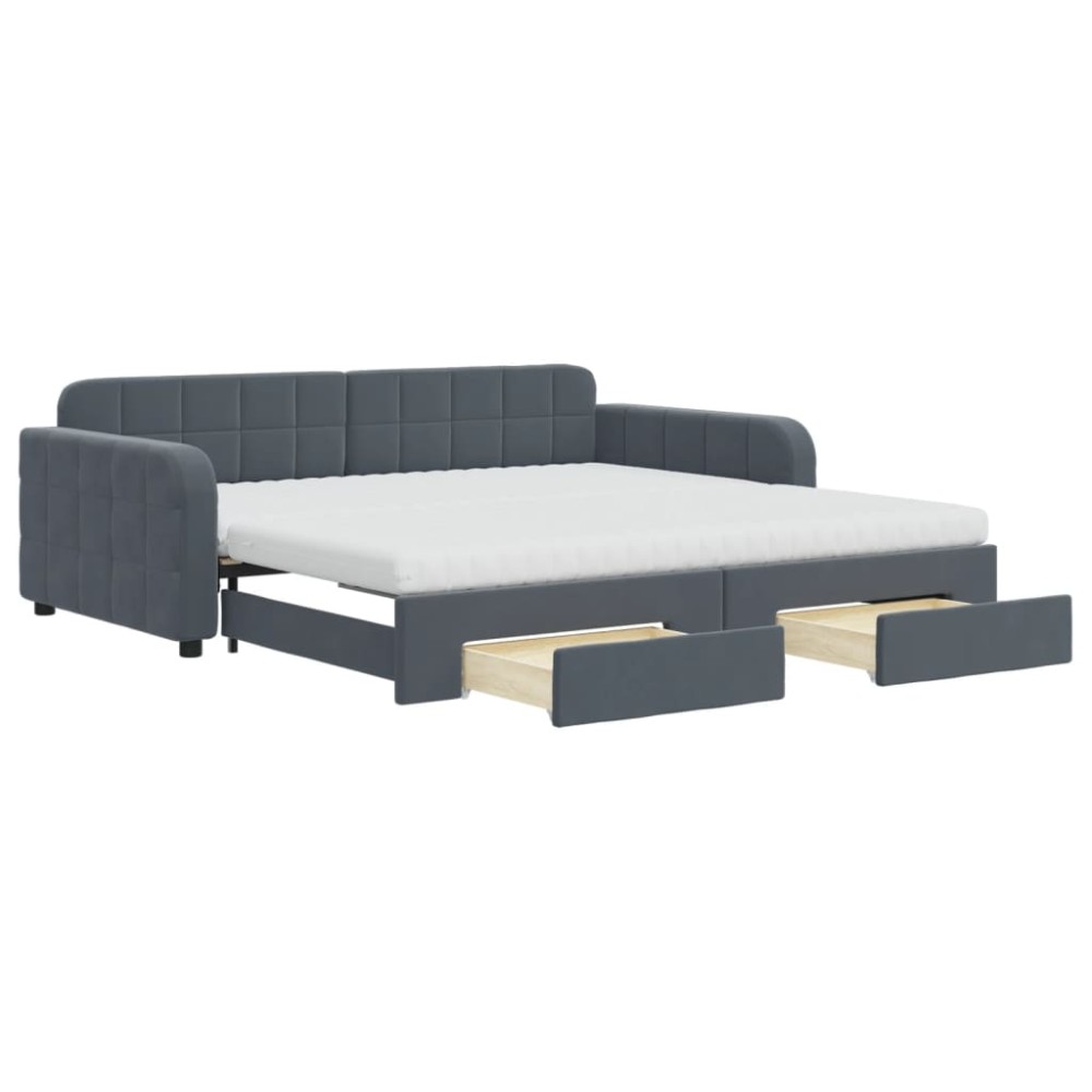 vidaXL Pat de zi cu extensie și sertare gri închis 100x200cm catifea
