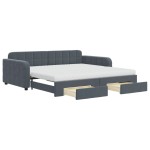 vidaXL Pat de zi cu extensie și sertare gri închis 100x200cm catifea vidaXL Pat de zi cu extensie și sertare gri închis 100x200cm catifea