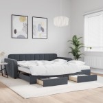 vidaXL Pat de zi cu extensie și sertare gri închis 100x200cm catifea vidaXL Pat de zi cu extensie și sertare gri închis 100x200cm catifea