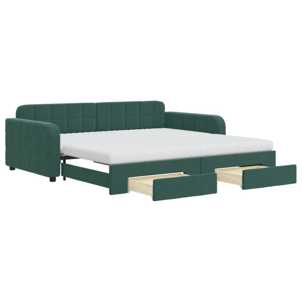 vidaXL Pat de zi cu extensie și sertare verde închis 100x200cm catifea