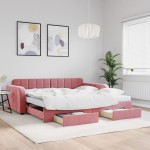 vidaXL Pat de zi cu extensie și sertare, roz, 100x200 cm, catifea vidaXL Pat de zi cu extensie și sertare, roz, 100x200 cm, catifea