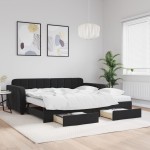 vidaXL Pat de zi cu extensie și sertare, negru, 100x200 cm, catifea vidaXL Pat de zi cu extensie și sertare, negru, 100x200 cm, catifea