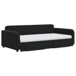 vidaXL Pat de zi cu extensie și sertare, negru, 100x200 cm, catifea vidaXL Pat de zi cu extensie și sertare, negru, 100x200 cm, catifea