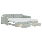 vidaXL Pat de zi cu extensie și sertare, gri deschis 90x190 cm catifea