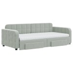 vidaXL Pat de zi cu extensie și sertare, gri deschis 90x190 cm catifea