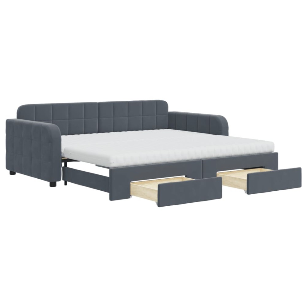vidaXL Pat de zi cu extensie și sertare, gri închis, 90x190cm catifea