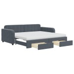 vidaXL Pat de zi cu extensie și sertare, gri închis, 90x190cm catifea