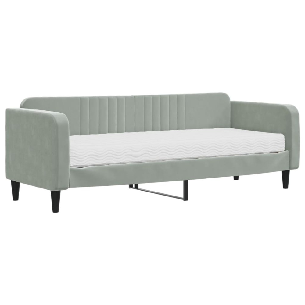 vidaXL Pat de zi cu saltea, gri deschis, 80x200 cm, catifea