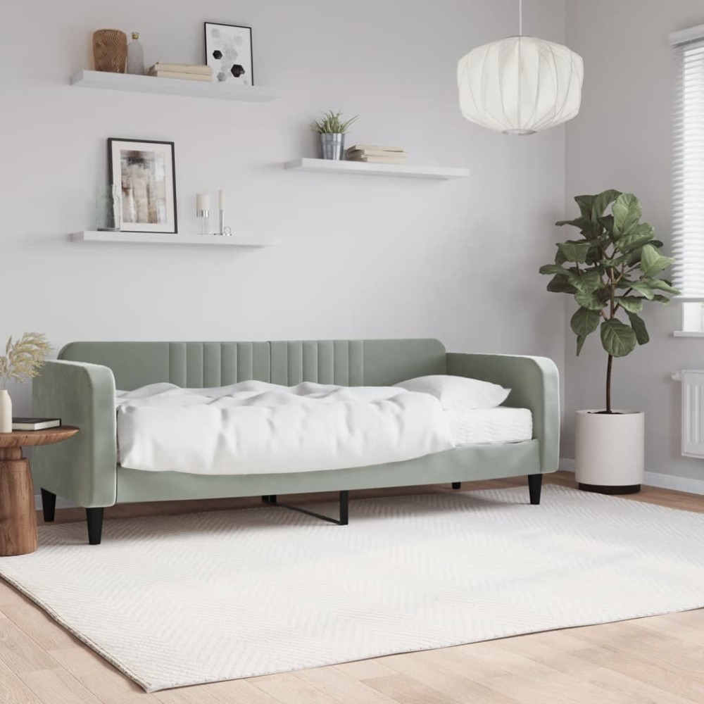 vidaXL Pat de zi cu saltea, gri deschis, 80x200 cm, catifea