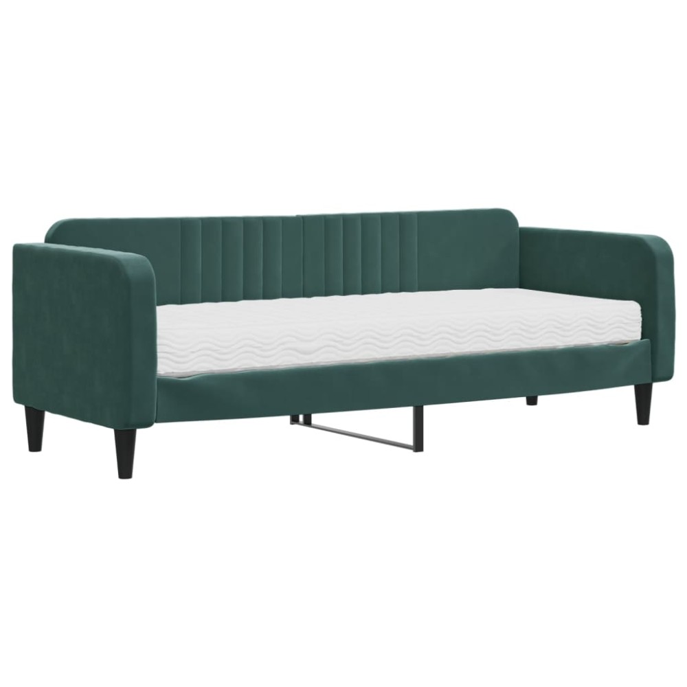 vidaXL Pat de zi cu saltea, verde închis, 80x200 cm, catifea