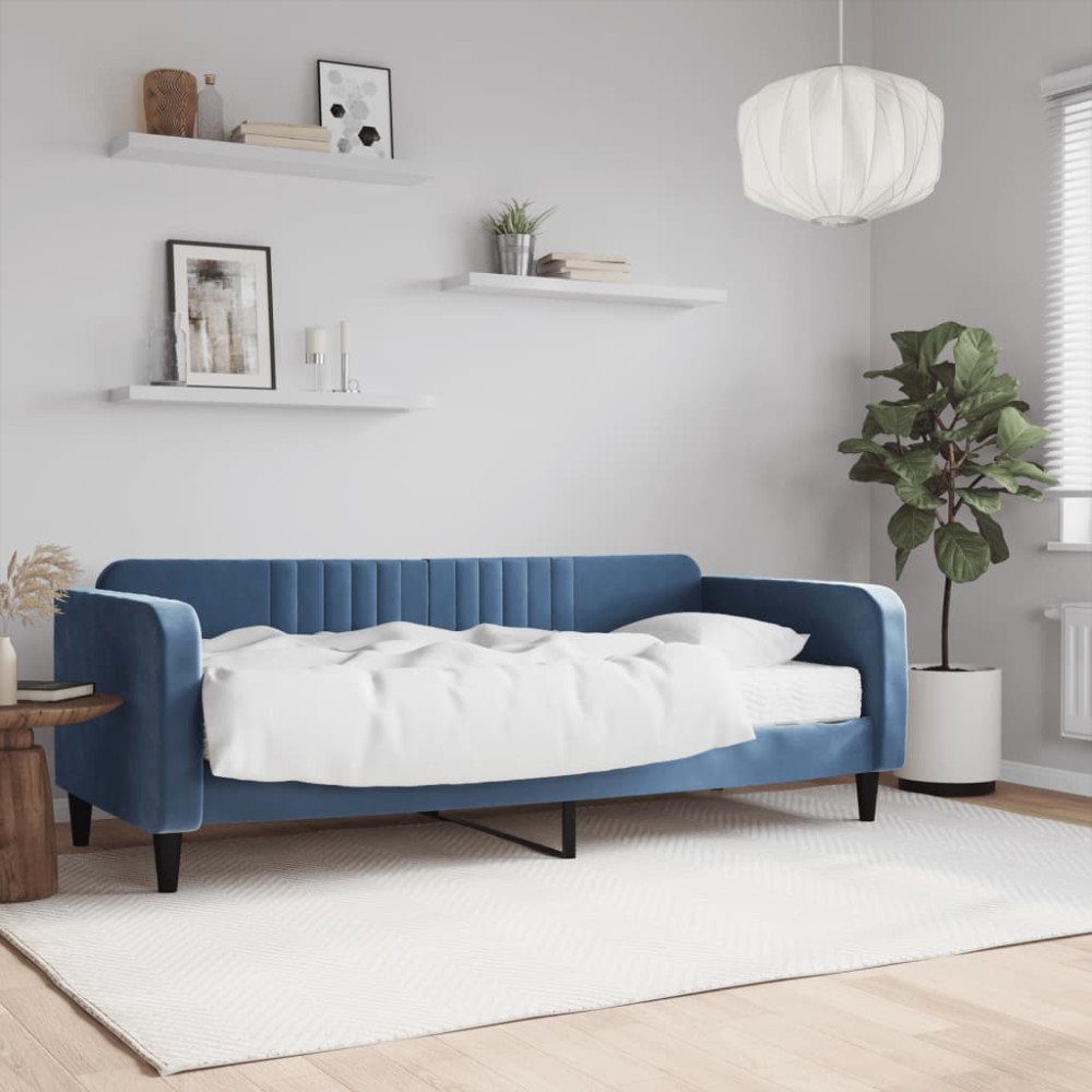 vidaXL Pat de zi cu saltea, albastru, 90x200 cm, catifea