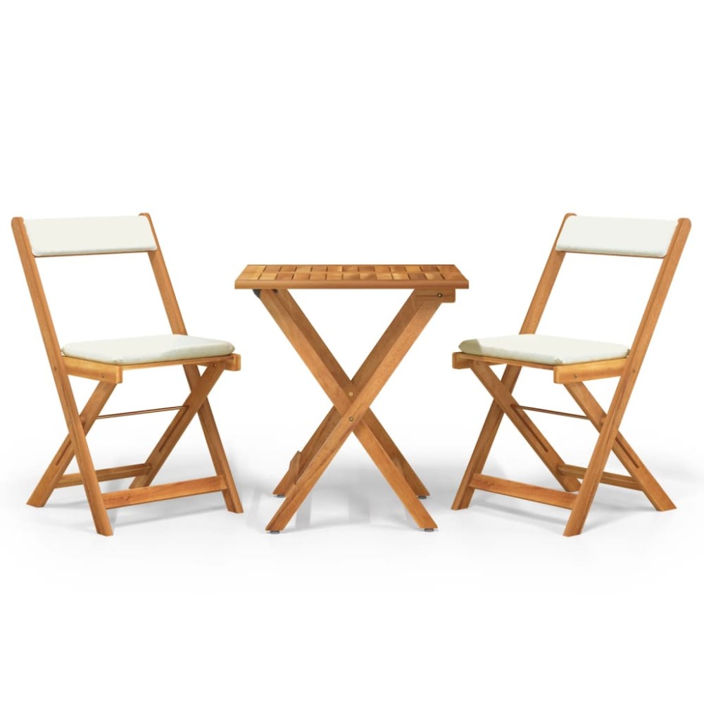 vidaXL Set bistro pliabil cu perne, 3 piese, lemn masiv de acacia
