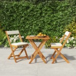 vidaXL Set bistro pliabil cu perne, 3 piese, lemn masiv de acacia vidaXL Set bistro pliabil cu perne, 3 piese, lemn masiv de acacia
