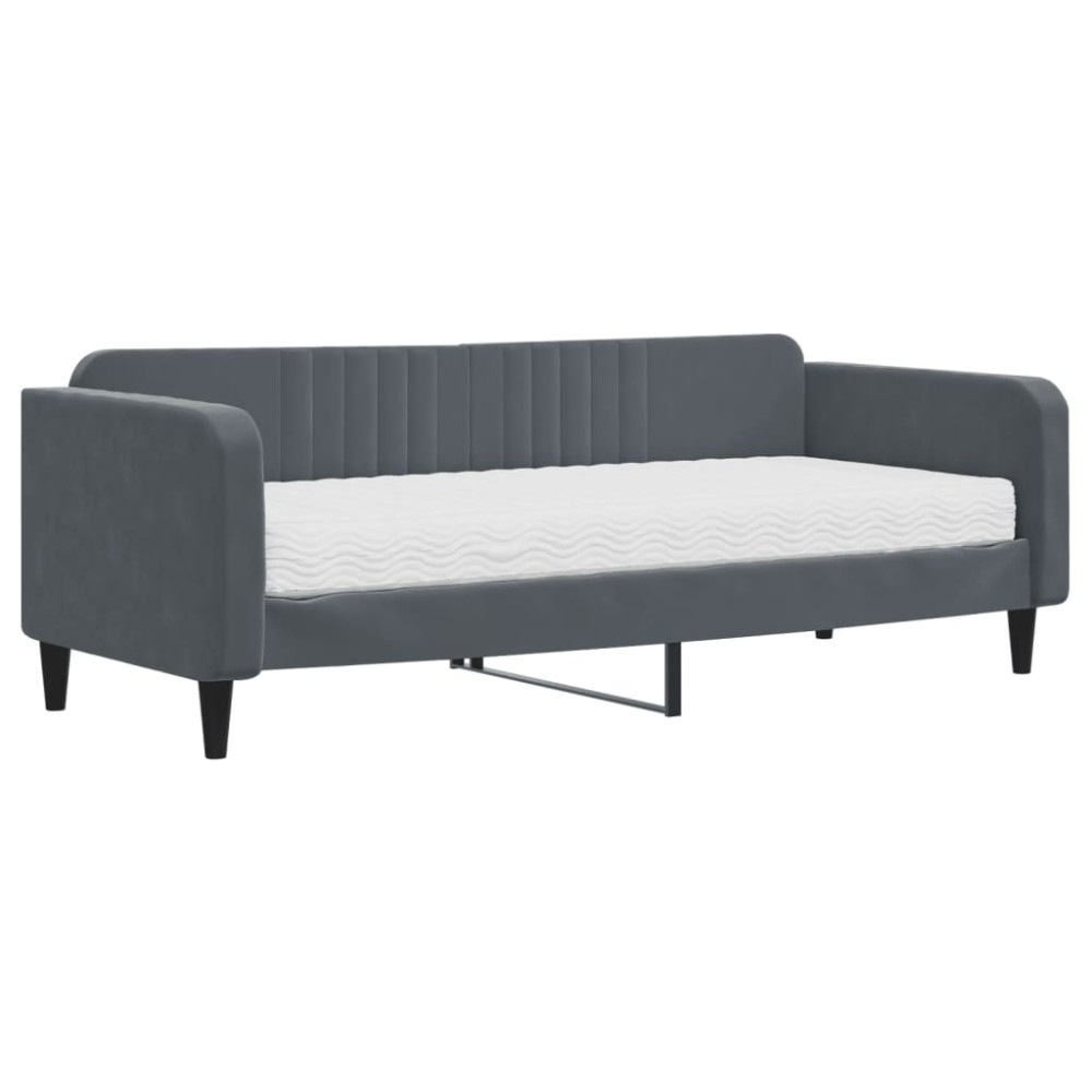 vidaXL Pat de zi cu saltea, gri închis, 90x200 cm, catifea