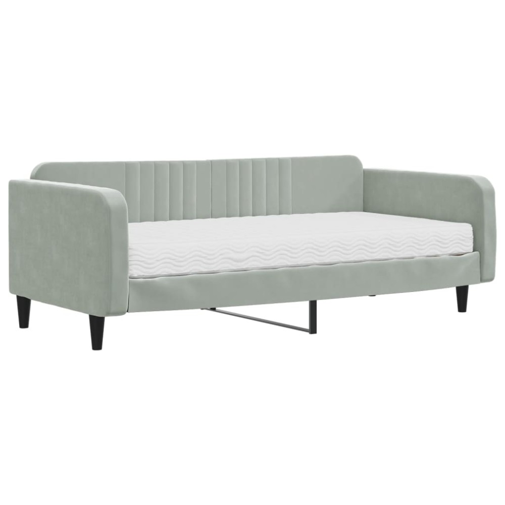 vidaXL Pat de zi cu saltea, gri deschis, 100x200 cm, catifea