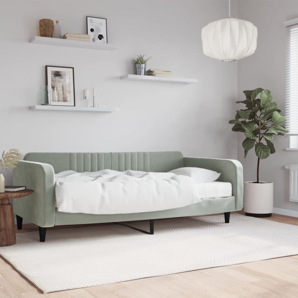 vidaXL Pat de zi cu saltea, gri deschis, 100x200 cm, catifea