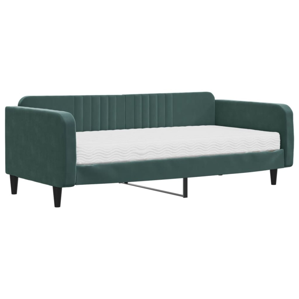 vidaXL Pat de zi cu saltea, verde închis, 100x200 cm, catifea