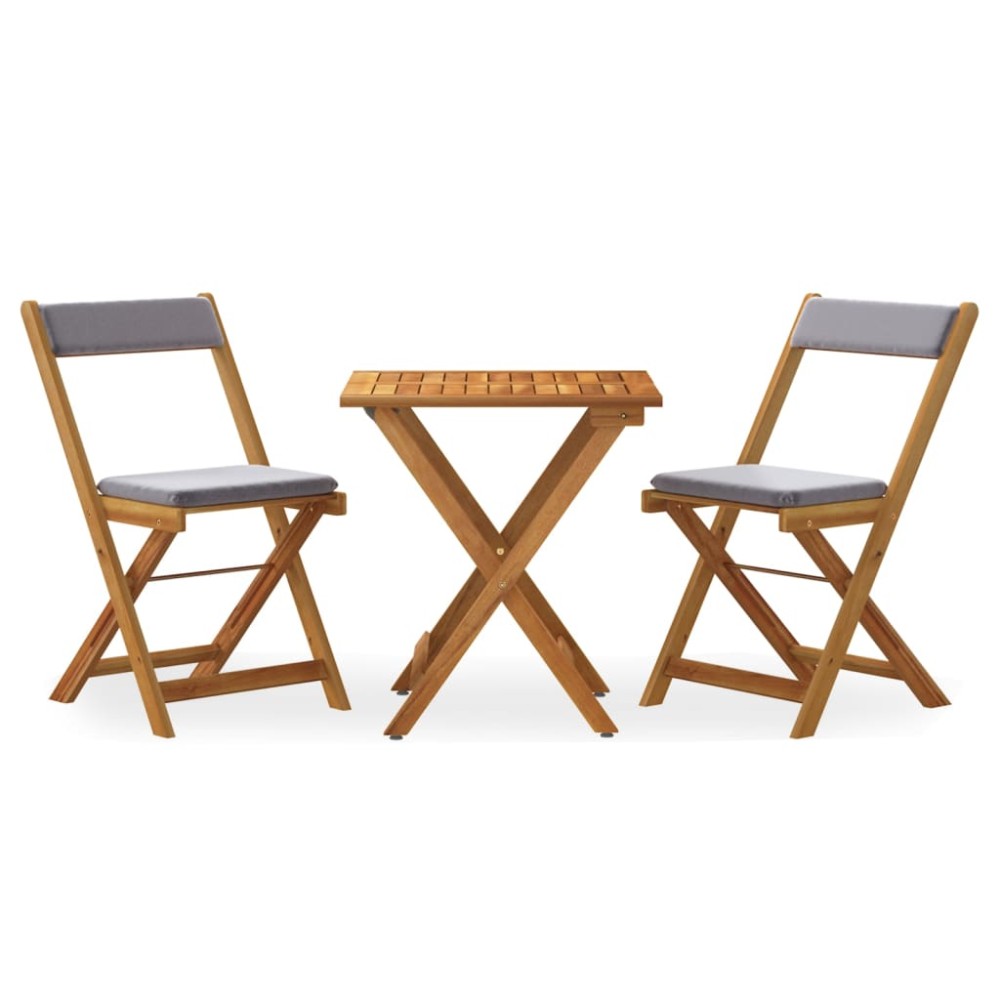 vidaXL Set bistro pliabil cu perne, 3 piese, lemn masiv de acacia